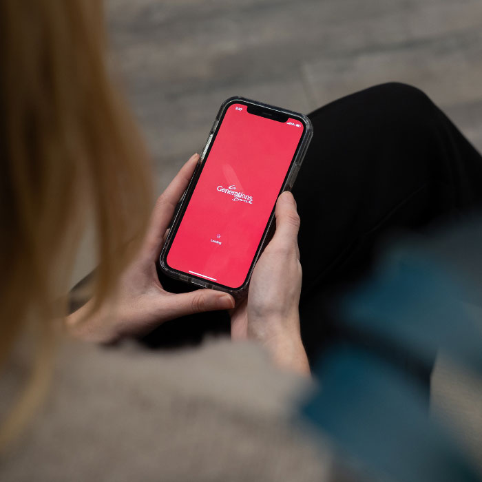 Smartphone showing Generations Bank mobile banking